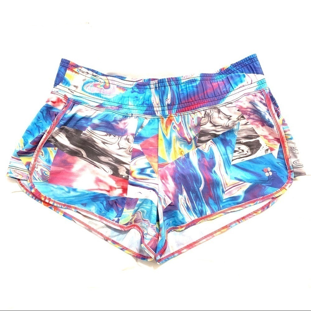Sweaty Betty Iridescent rainbow swirl shorts small F312